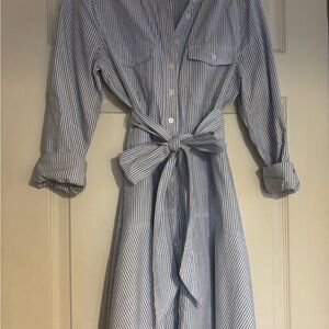 J. Crew Blue and White Striped Long Sleeve Dress